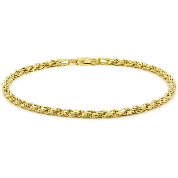 14K Yellow Gold 3mm Solid Rope Diamond Cut Bracelet, FREE Microfiber Cloth, Link Chain 7" - 8", Giorgio Bergamo 8