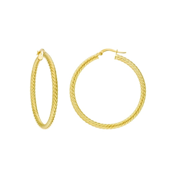 14K Yellow Gold 3mm x 40mm Rope Twist Hoop Earrings - Women