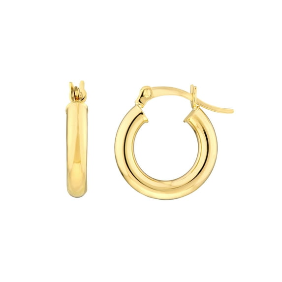 14K Yellow Gold 3x15mm Round Tube Polished Hoops - Women