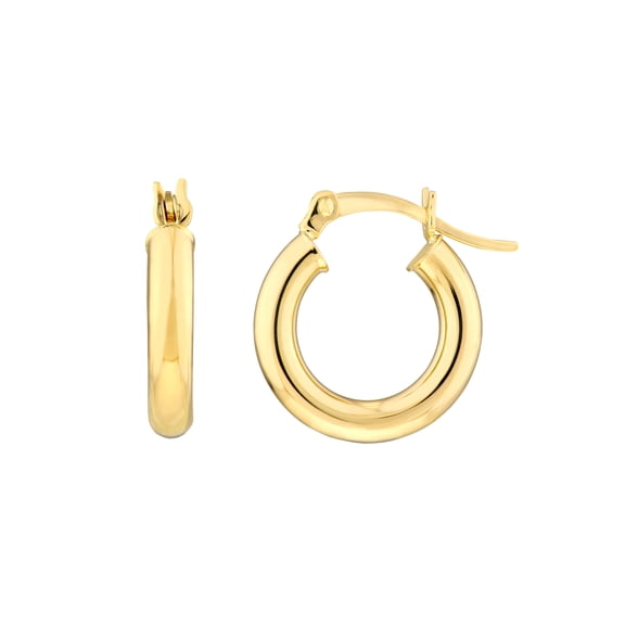 14K Yellow Gold 3x15mm Round Tube Polished Hoops - Women