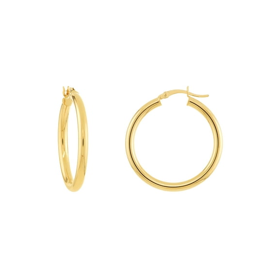 14K Yellow Gold 3x30mm Round Tube Polished Hoops - Women