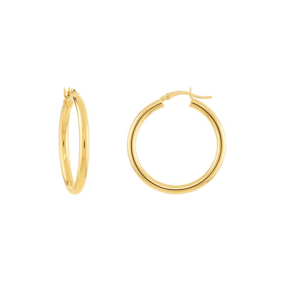 14K Yellow Gold 3x30mm Round Tube Polished Hoops - Women