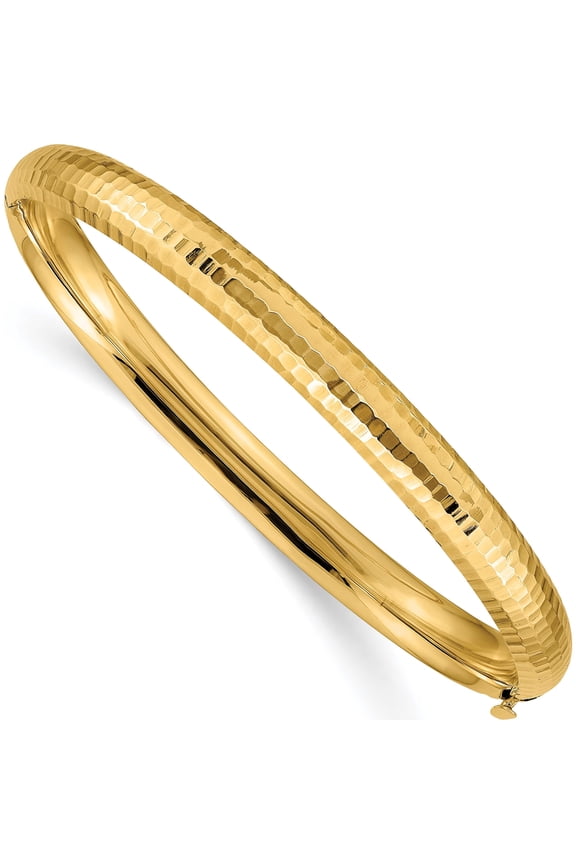 14K Yellow Gold 4/16 Hammered Fancy Hinged Bangle Bracelet (7.25 X 6.5) Made In United States db107
