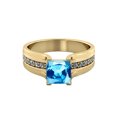 thumbnail image 1 of 14K Yellow Gold 4.20 ctw Blue Topaz Ring with Diamonds Bridge Channel set Princess, 1 of 7