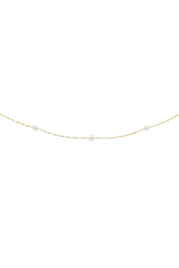 14K Yellow Gold 4-4.5mm White Pearl Tin Cup Necklace 16" with Spring Ring Clasp
