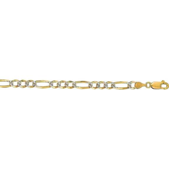 14K Yellow Gold 4.75mm White Pave Figaro Chain with Lobster Lock