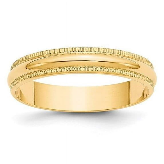 14K Yellow Gold 4 mm LTW Milgrain Half Round Band, Size 10.5