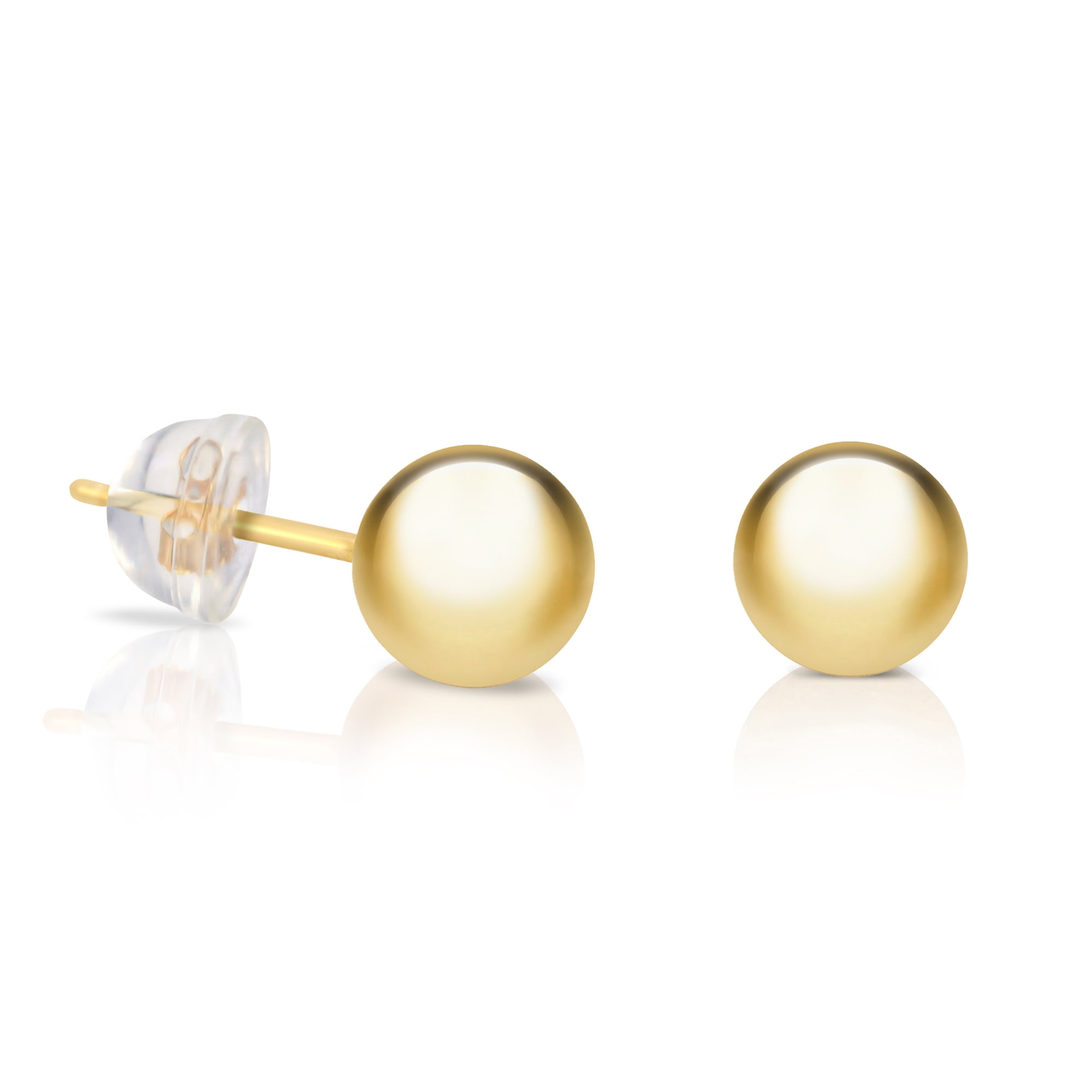 14K Yellow Gold Ball Earrings for Women - 3MM, 4MM, 5MM (3 Pack)