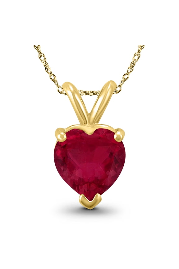 14K Yellow Gold 4MM Heart Ruby Pendant