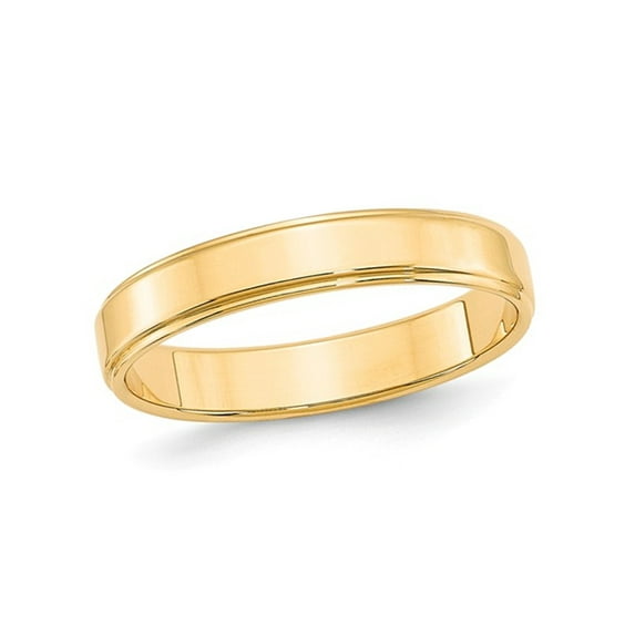14K Yellow Gold 4mm Flat Wedding Band Ring with Step Edge