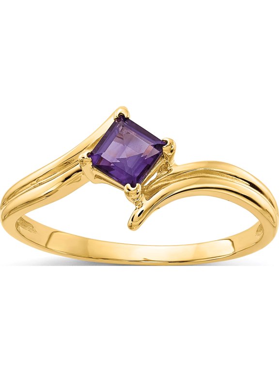 14K Yellow Gold 4mm Princess-cut Amethyst Ring