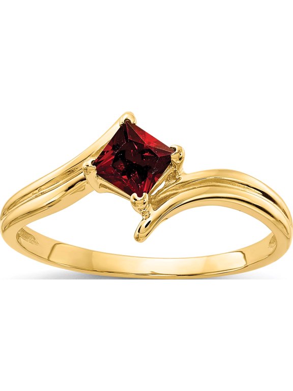 14K Yellow Gold 4mm Princess-cut Garnet Ring