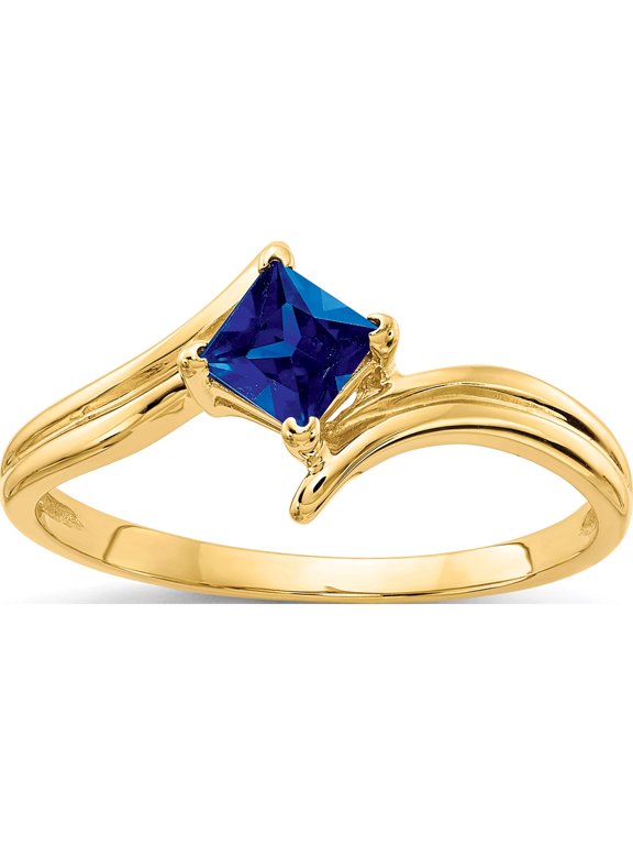 14K Yellow Gold 4mm Princess-cut Blue Sapphire Ring