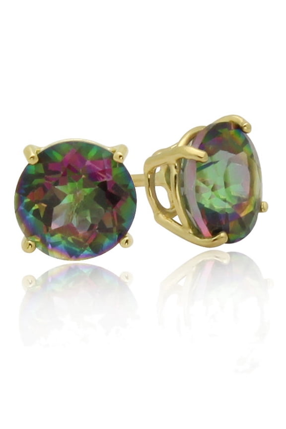 14K Yellow Gold 4mm Round Rainbow Mystic Color CZ Prong Set Screwback Stud Earrings - 4MM