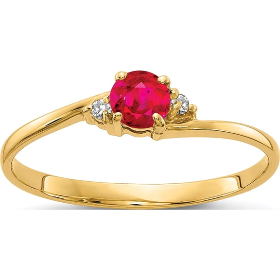 14K Yellow Gold 4mm Ruby Aa Diamond Ring (Size 6) Made In United States y4712r/aa