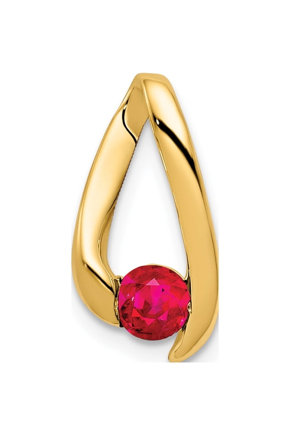 14K Yellow Gold 4mm Ruby Pendant (17 X 8) Made In United States xp948r