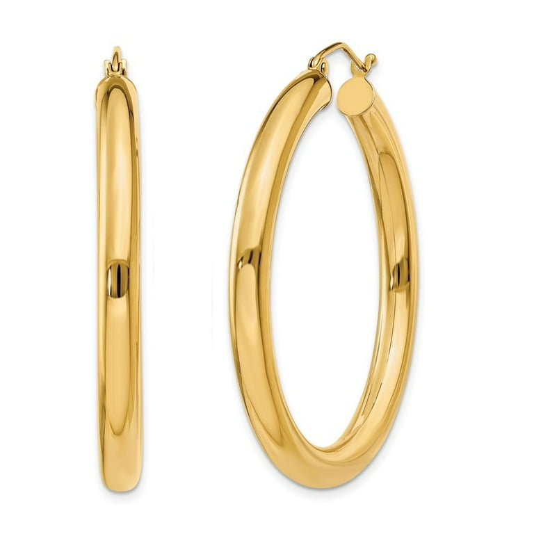 14K Yellow Gold 4mm Thick 3/4 inch Classic Round Hoop Earrings