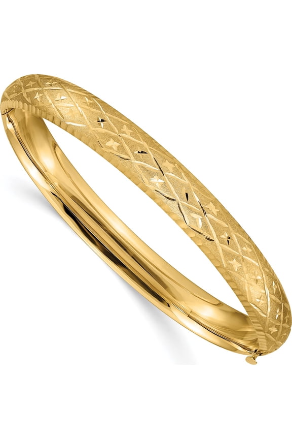 14K Yellow Gold 5/16 Diamond-cut Fancy 8.75mm Hinged Oval Bangle Bracelet