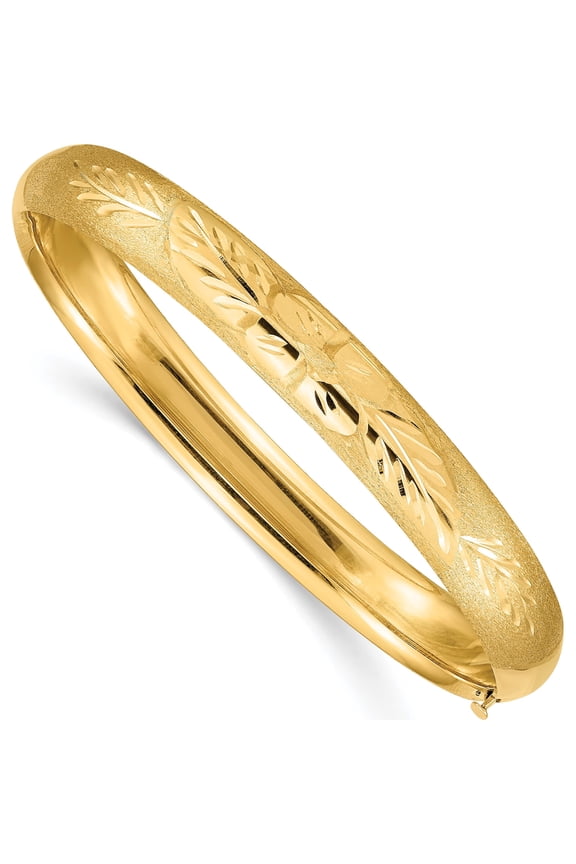 14K Yellow Gold 5/16 Oversize Florentine Engraved Hinged Bangle Bracelet (8 X 8) Made In United States fe5/16o