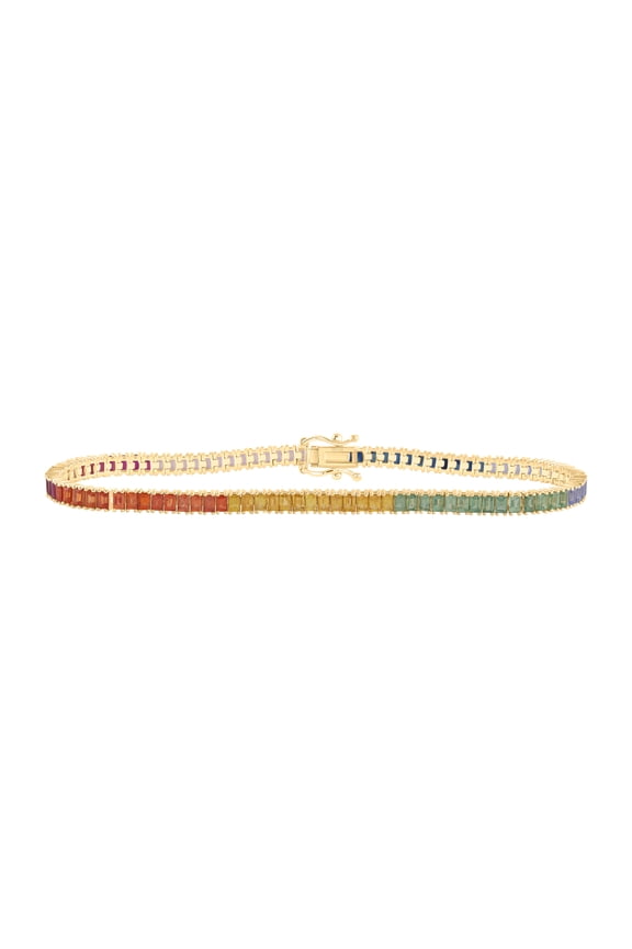 14K Yellow Gold 5 3/4Ctw Baguette Natural Gem Multi Color Tennis Bracelet (7 Inch)