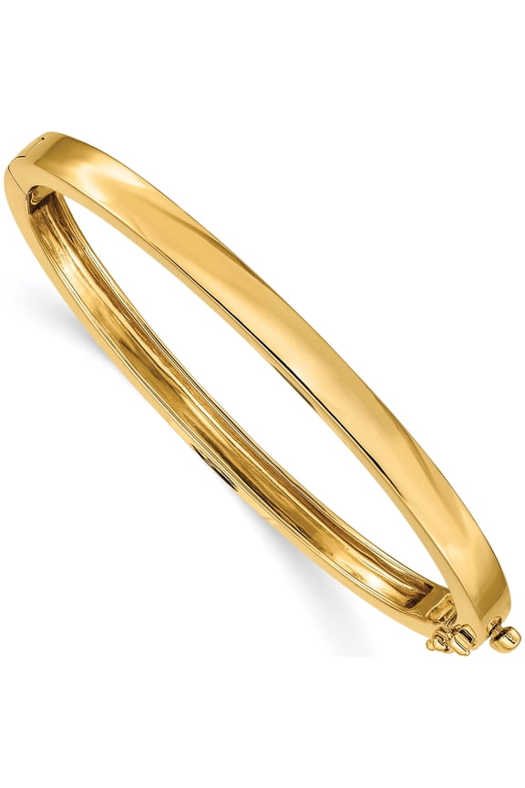 14K Yellow Gold 5.3mm Polished Solid Hinged Bangle Bracelet (7.5 X 5.3) Made In India xb248