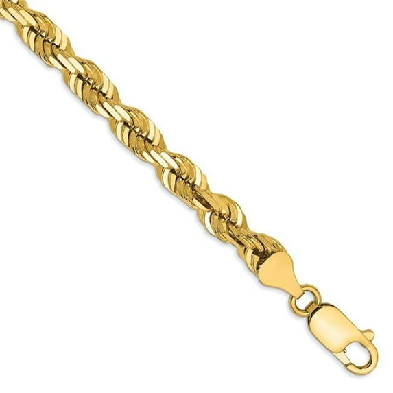 14K Yellow Gold 5.5 mm Diamond-Cut Rope 9 in. Bracelet with Lobster Clasp Chain