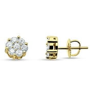BLUE APPLE JEWELRY 14K Yellow Gold 5.5mm Flower Cluster Round Diamond Stud Earrings With Screw Back Closure