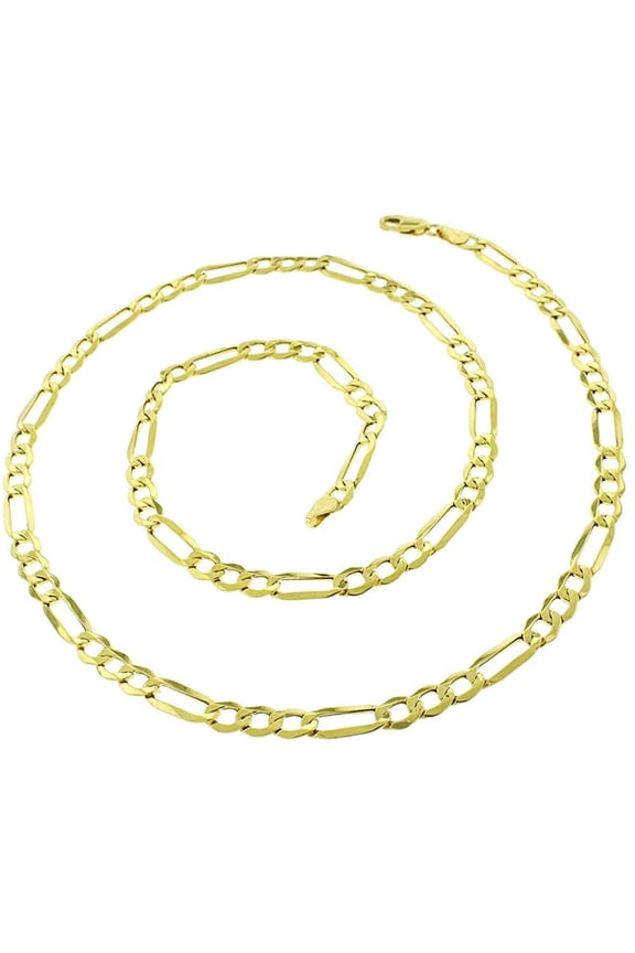 14K Yellow Gold 5.5mm Hollow Figaro Chain, FREE Microfiber Cloth, Link Mens Womens Necklace, Giorgio Bergamo