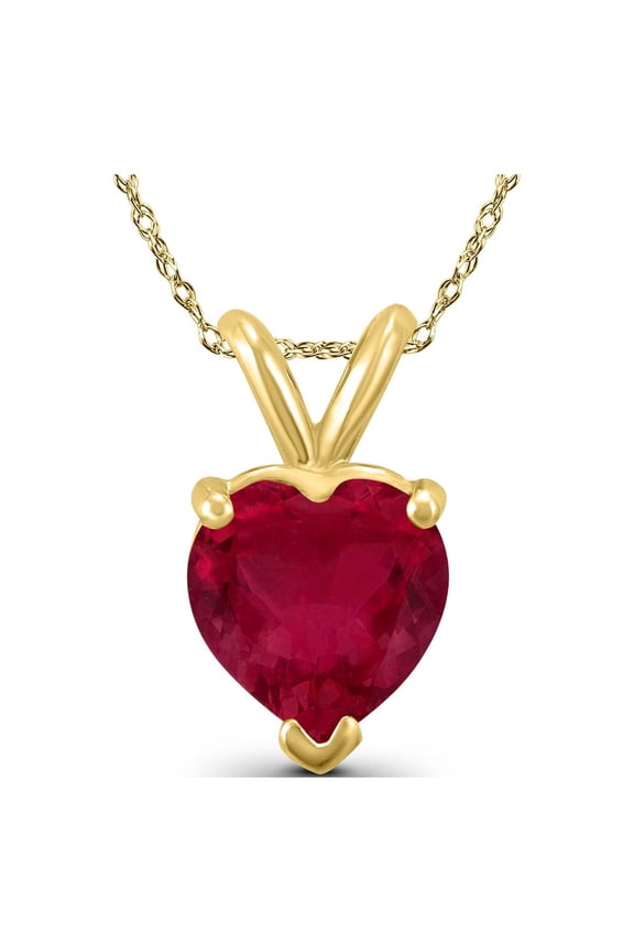 14K Yellow Gold 5MM Heart Ruby Pendant