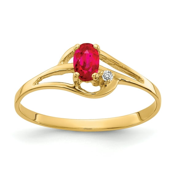 14K Yellow Gold 5X3mm Oval Ruby AA Diamond Ring Size 6