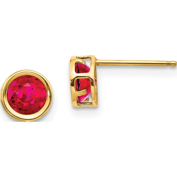14K Yellow Gold 5mm Bezel Ruby Stud Earrings (5 X 5) Made In United States xbe150