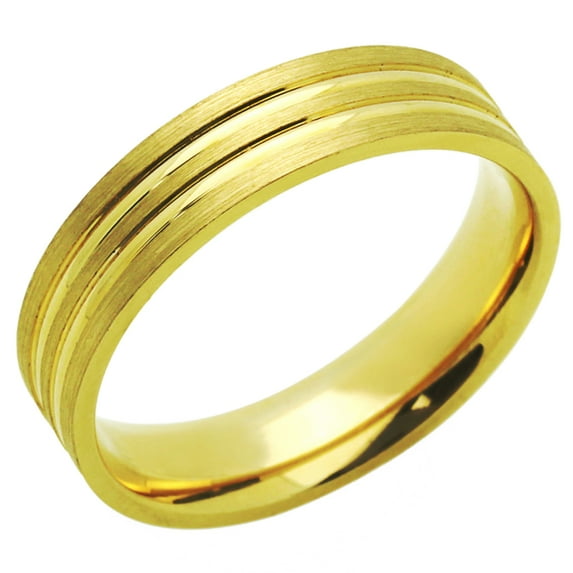 14K Yellow Gold 5mm Brushed and High Polished Wedding Band (Size 5 to 12), 6.5