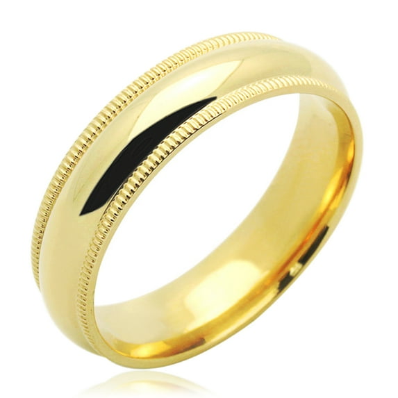 14K Yellow Gold 5mm Comfort Fit Milgrain Plain Domed Wedding Band (Size 5 to 12), 8.5