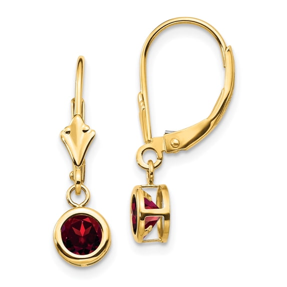 14K Yellow Gold 5mm Garnet Leverback Dangle Earrings