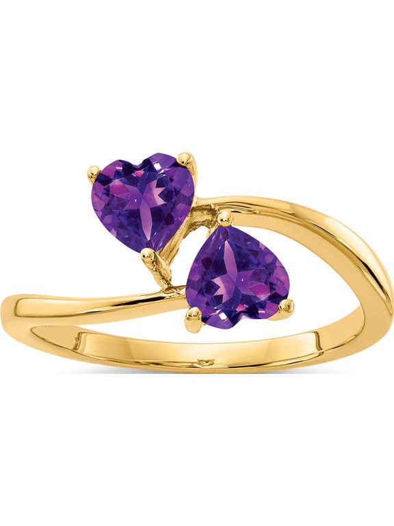 14K Yellow Gold 5mm Heart Amethyst 2-Stone Ring