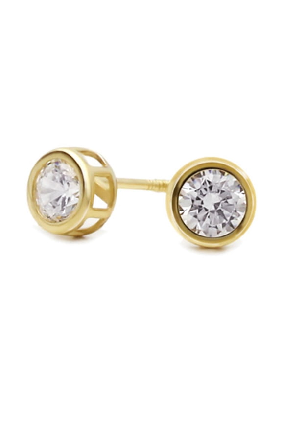 14K Yellow Gold 5mm Round Cubic Zirconia Bezel Screwback Stud Earrings