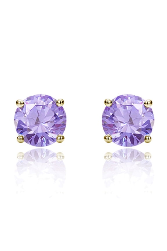 14K Yellow Gold 5mm Round Cubic Zircornia Prong Set Solitaire Screwback Stud Earrings - Lavender