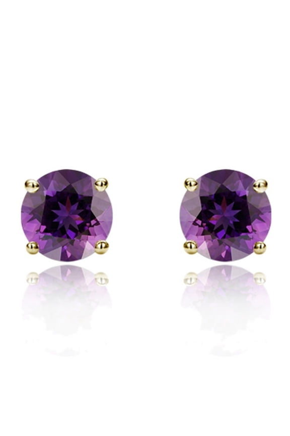 14K Yellow Gold 5mm Round Cubic Zircornia Prong Set Solitaire Screwback Stud Earrings - Purple