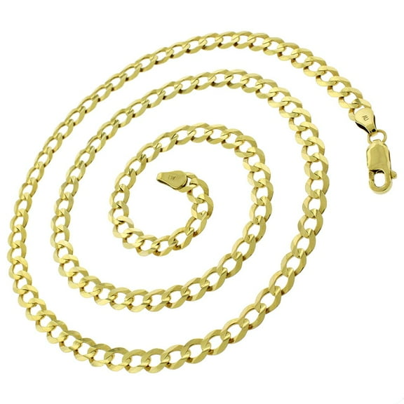 14K Yellow Gold 5mm Solid Cuban Chain, FREE Microfiber Cloth, Curb Link Mens Womens Necklace, Giorgio Bergamo