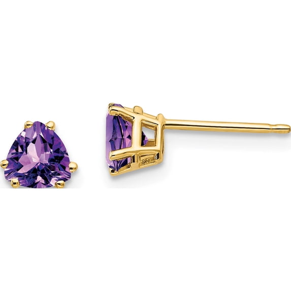14K Yellow Gold 5mm Trillion Amethyst Earrings (5 X 5) Made In United States xe93am