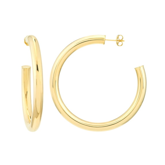 14K Yellow Gold 5x50mm Open Hoop Earrings - Women