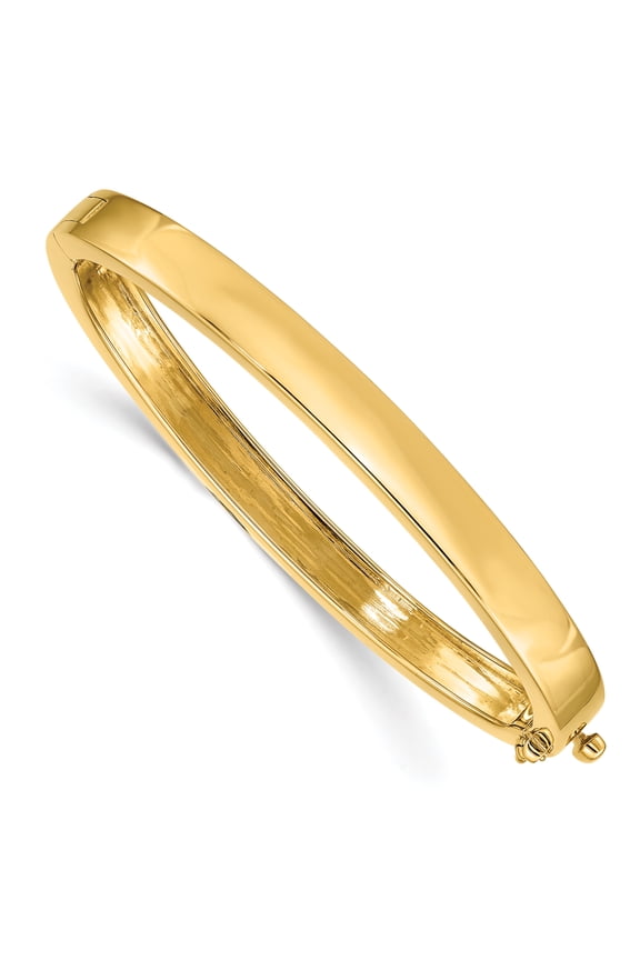 14K Yellow Gold 6.3mm Polished Solid Hinged Bangle Bracelet