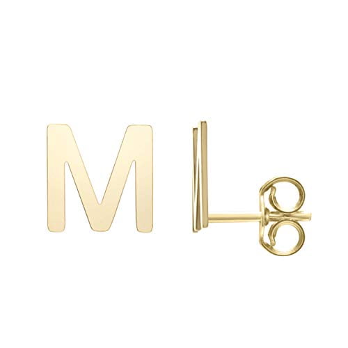 JewelStop 14K Yellow Gold 6.4x5.5mm Polished Initial-M Post Earrings With Push Back Clasp