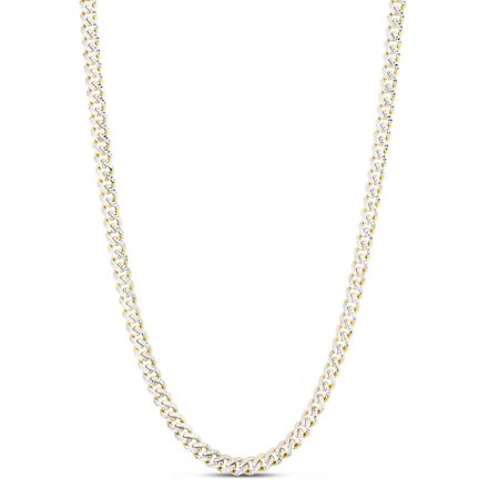 14K Yellow Gold 6.5mm Diamond-Cut White Pave Miami Cuban Chain 20"-22"
