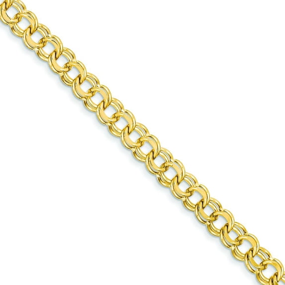 14K Yellow Gold 6.5mm Double Link Charm Adult Female Bracelet 8"