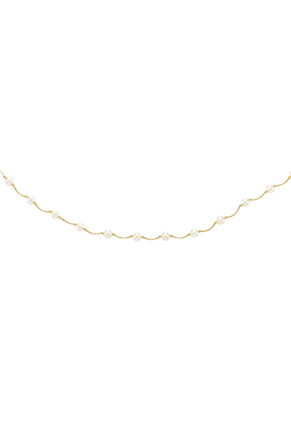 14K Yellow Gold 6-6.5mm White Pearl Tin Cup Necklace 17" with Spring Ring Clasp by IcedTime