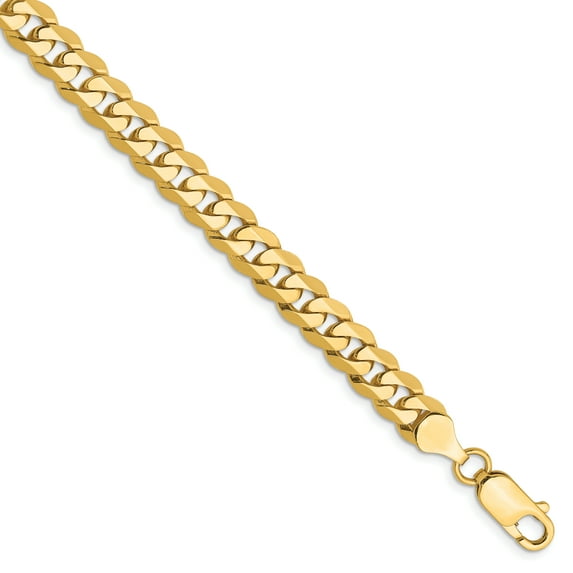 14K Yellow Gold 6.75mm Beveled Curb Chain Bracelet 7 Inch