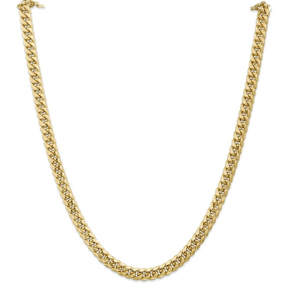 14K Yellow Gold 6.75mm Semi-Solid Miami Cuban Chain 22 Inch