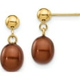 thumbnail image 1 of 14K Yellow Gold 6-7mm Brown Rice Freshwater Cultured Pearl Dangle Post Earrings (14 X 6.5) Made In Canada xf335e, 1 of 5