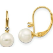 JEWELRY BY SWEET PEA 14K Yellow Gold 6-7mm Round Fw Cultured Pearl .06Ct. Diamond Leverback Earrings (19 X 6.5) Made In Canada xf264e